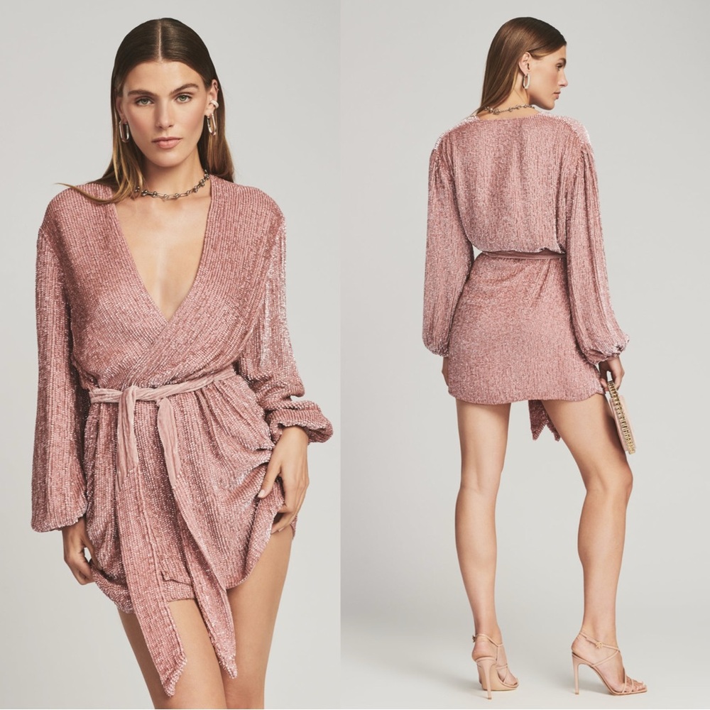Retrofete Gabrielle Robe Dress Wrap Mini in Dusty Rose XS